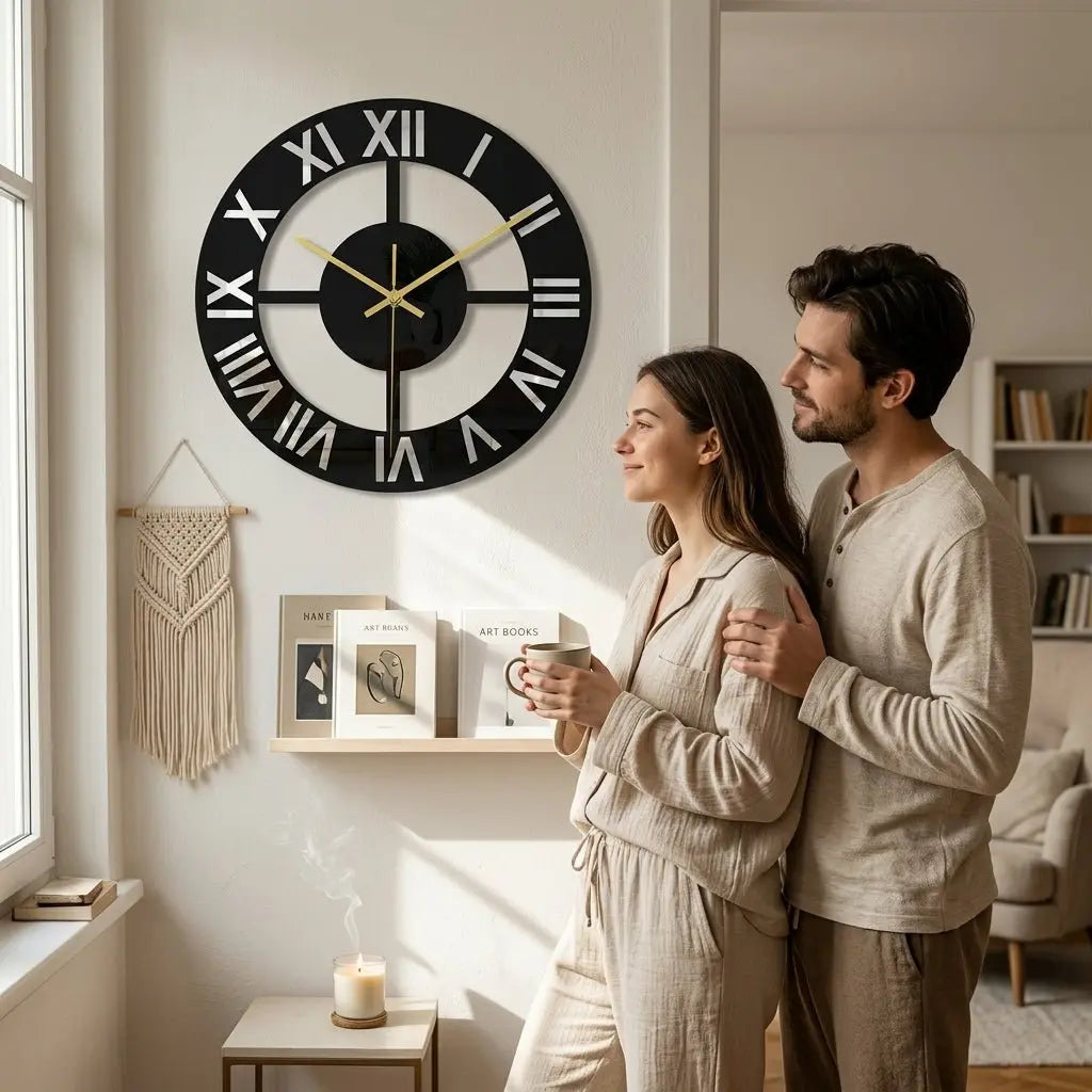 Horloge murale noire design Onyx — objet intemporel minimaliste cadeau idéal décoration intérieure.