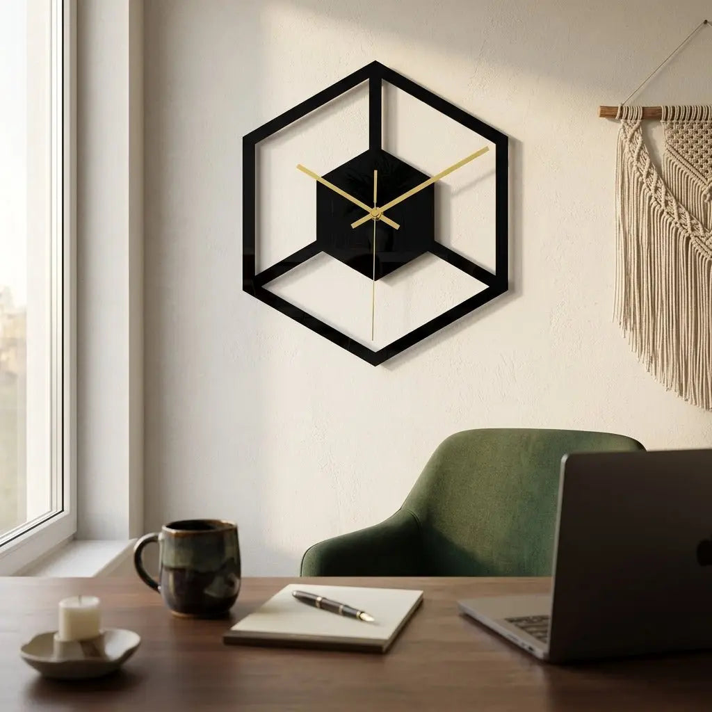Horloge murale noire ajourée acrylique — cadeau déco moderne, livraison France 6–9 jours.
