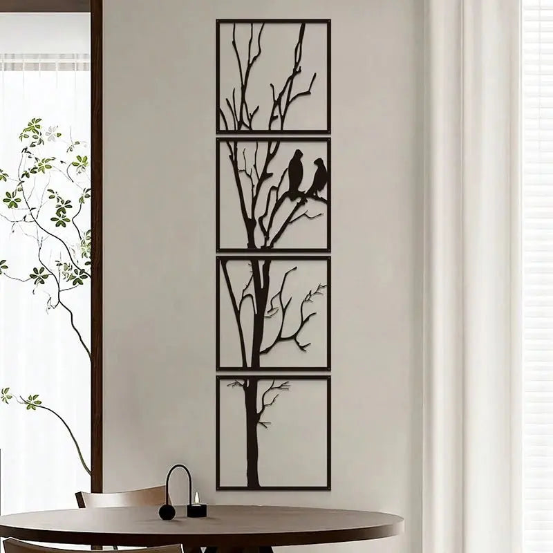 Tableau decoration mural pour salon oiseaux arbre branches noires, design moderne élégant.