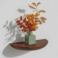 Etagere murale semi-circulaire bois naturel marron, rangement flottant bohème pour salon entrée cuisine chambre