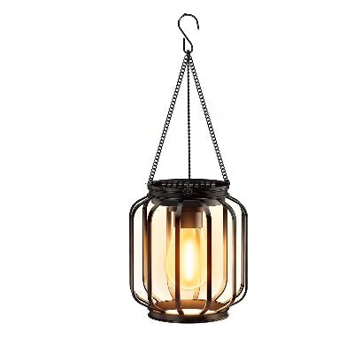 Lampe solaire jardin haut de gamme suspendue en métal ajouré avec crochet.