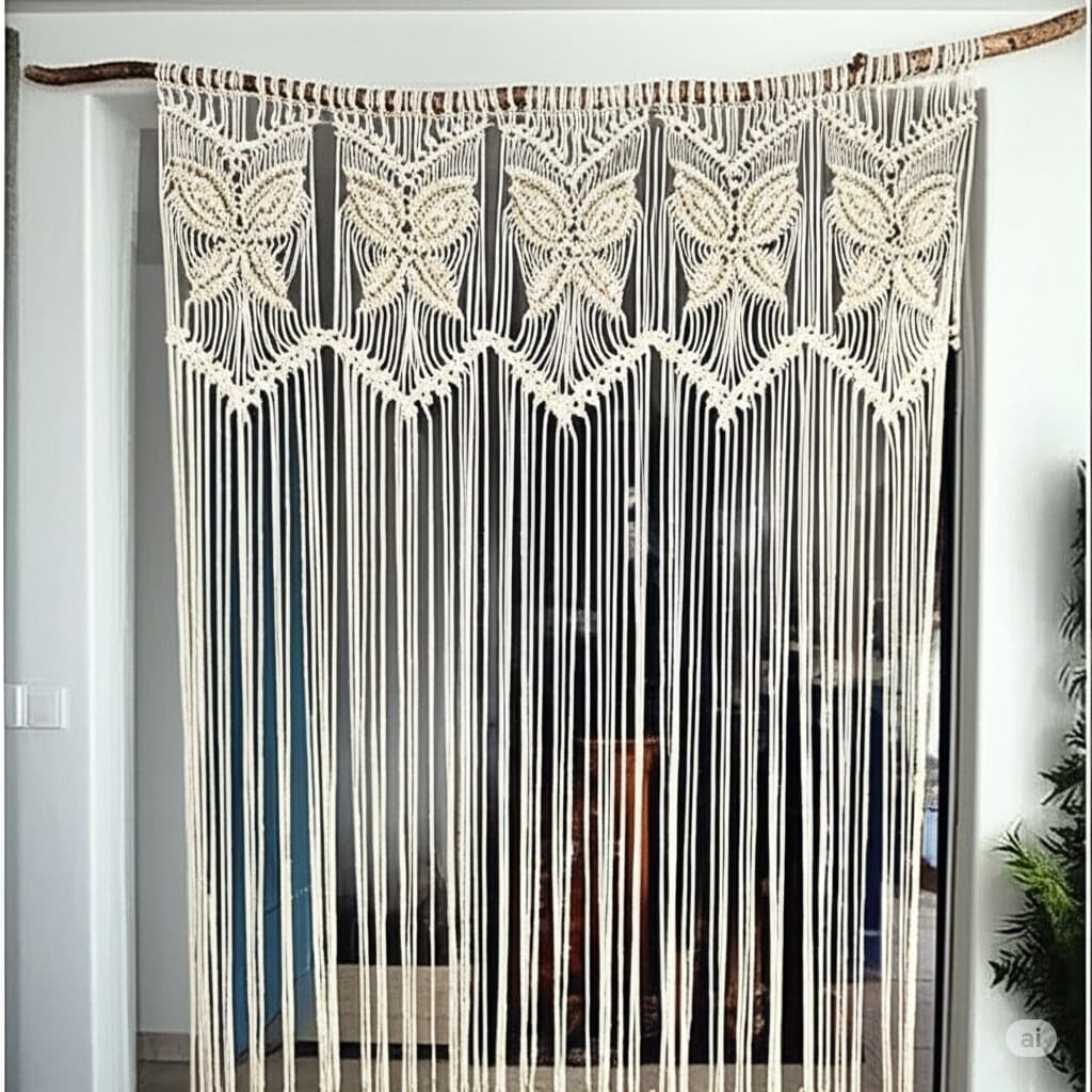 Voilage macramé bohème – rideau fait main en coton naturel style chic