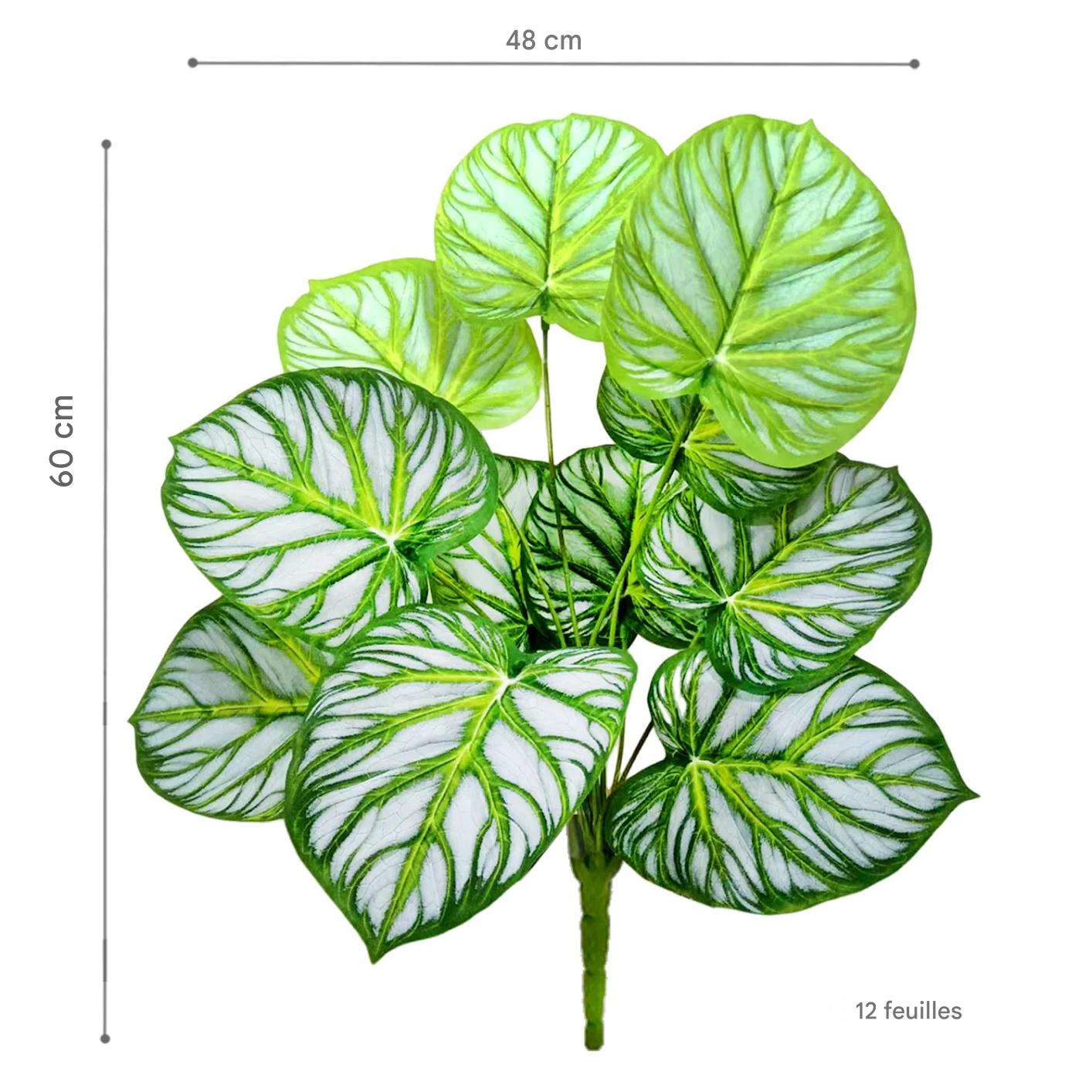 Magnifiques Plantes artificielles pour balcon, feuillage vert et blanc, 60 cm, 12 feuilles.