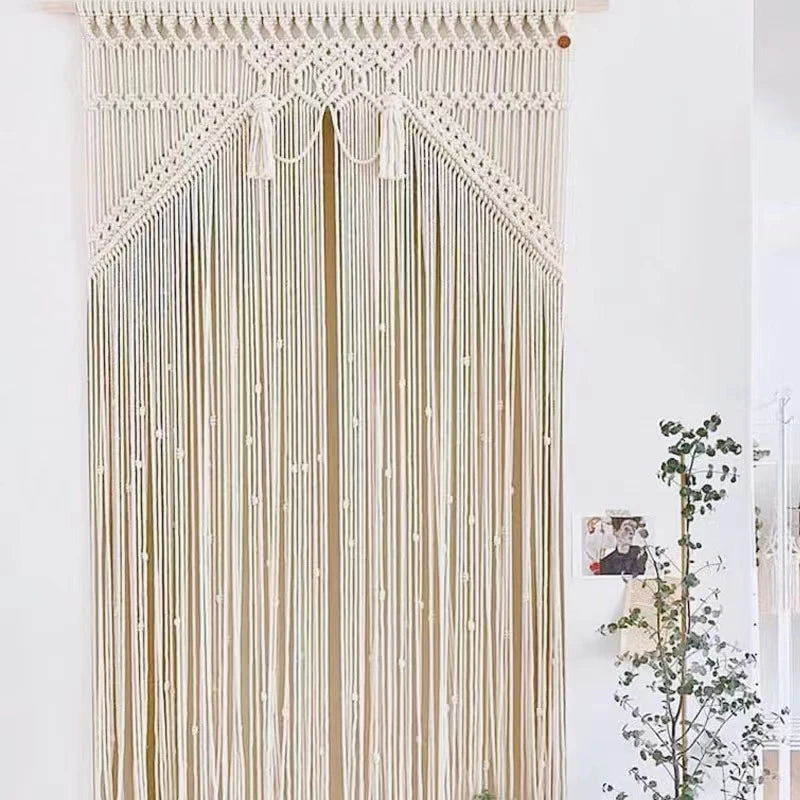 Rideau macramé Nœud D’ambre – bohème en coton naturel tissé main