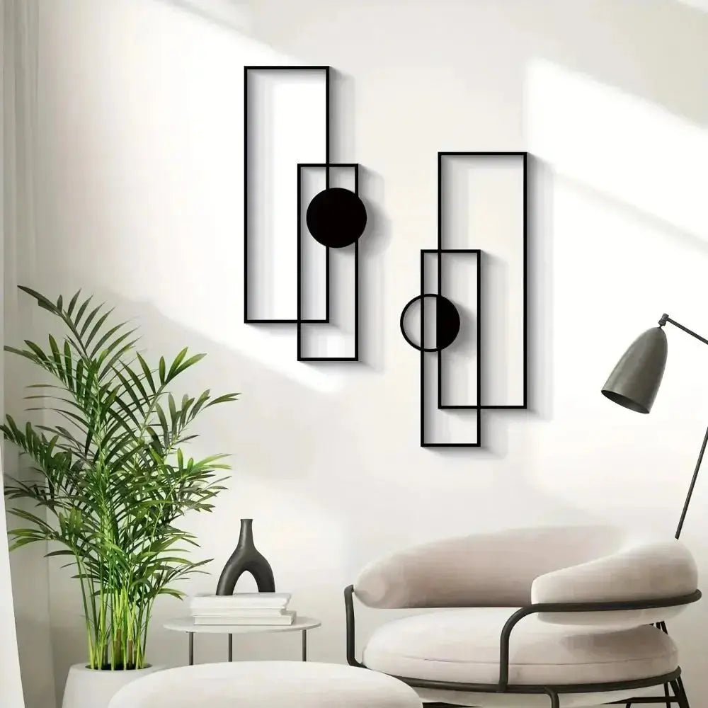 Decoration Murale Métal Noir Géométrique 4 Pièces Modernes - Mafrenesiedecoration
