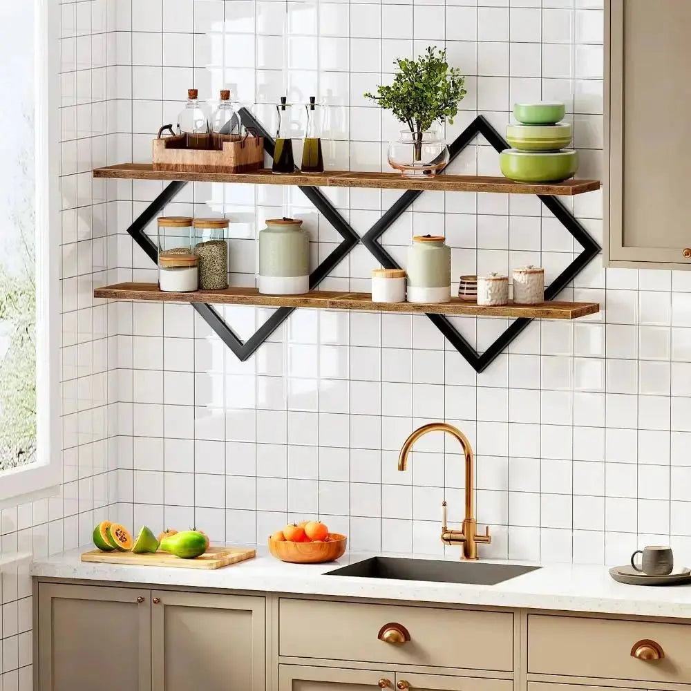 "Etagere bois double étage polyvalente salle bain salon chambre design diamant élégant"