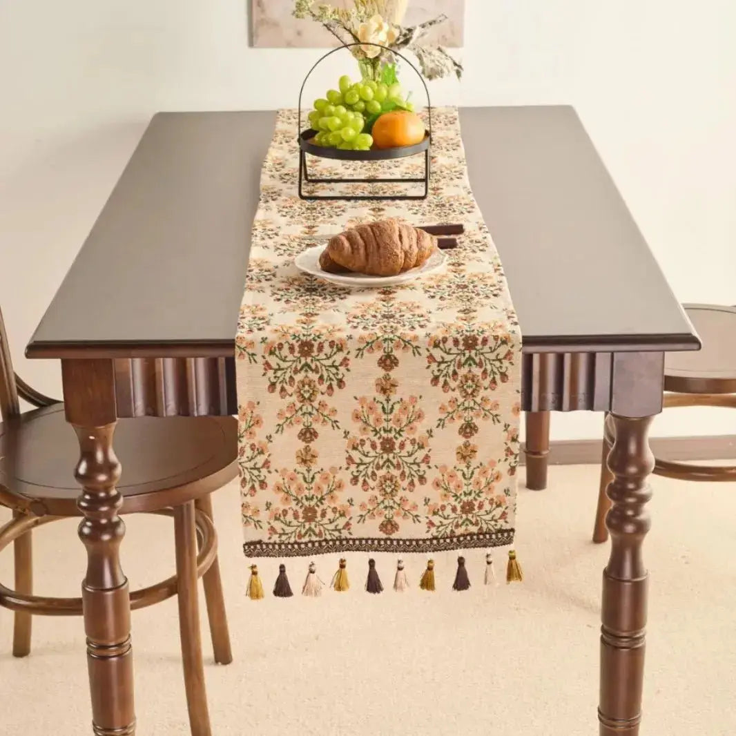 Chemin de table franges coton lin décoration table champêtre
