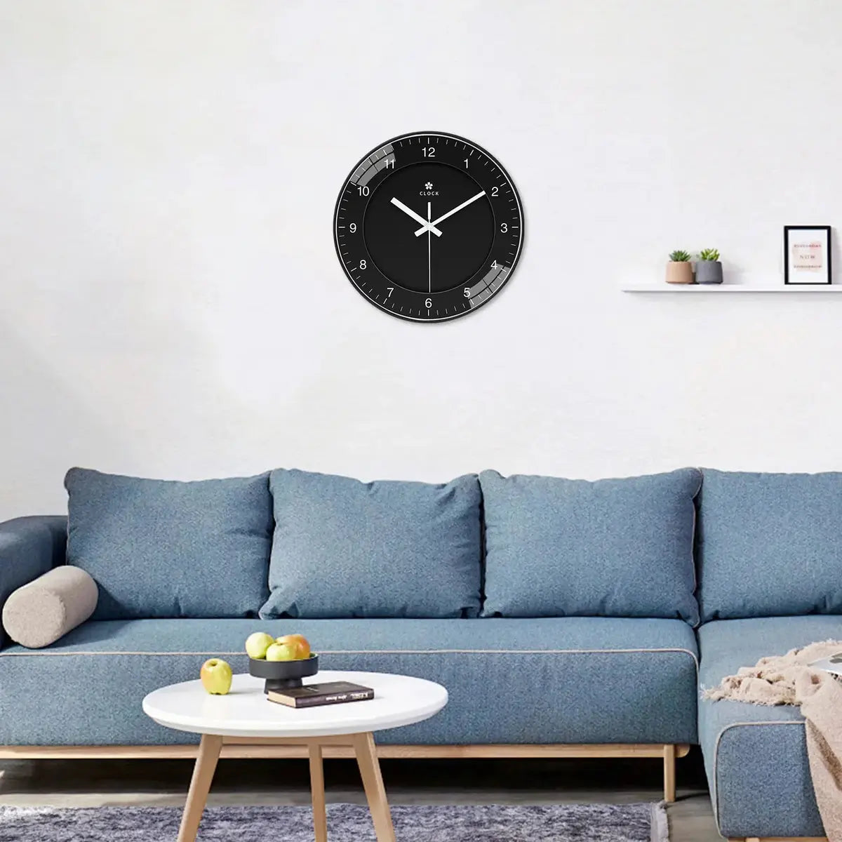 Horloge noire murale verre 12 pouces détail aiguilles inversées chiffres arabes miroir