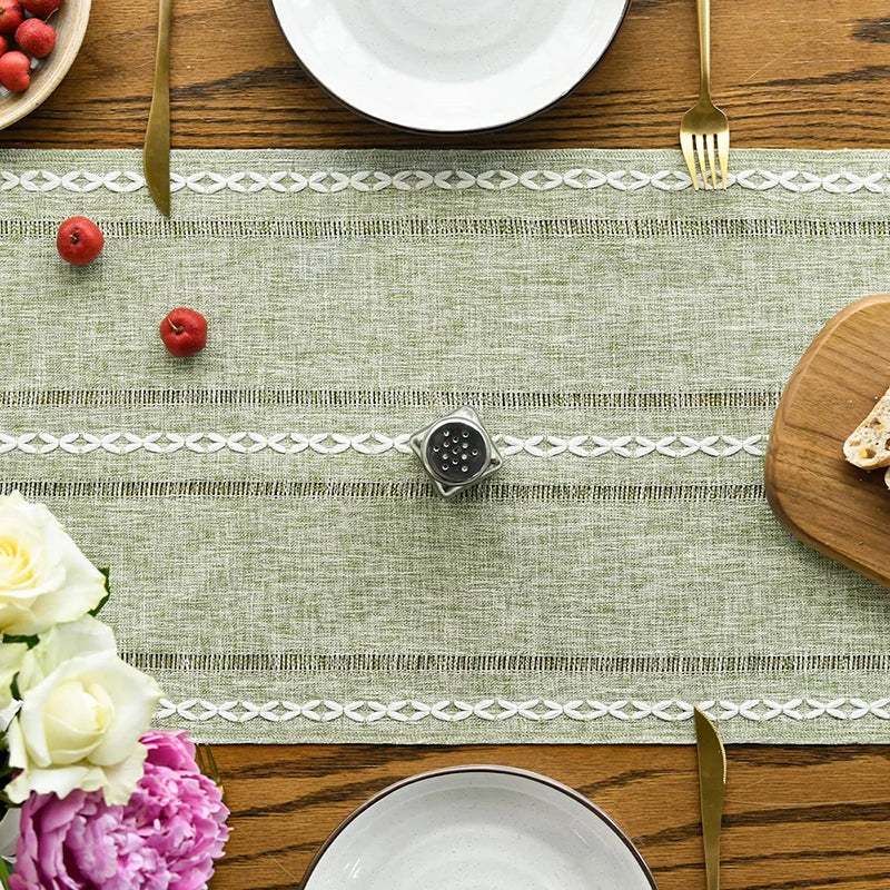 Chemin de table rose brodé 35x180cm table mariage fleurs