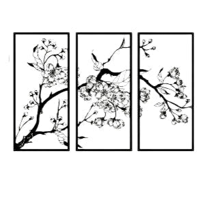 Trois decoration murale arbre de vie noirs minimalistes d'arbre de vie fleuri, élégant décoration murale.