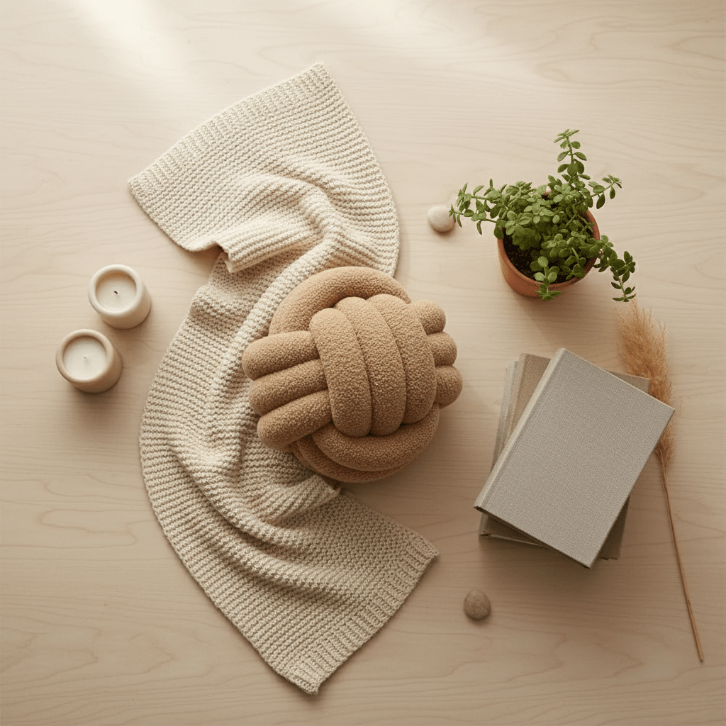 Coussin décoratif design noué sur fauteuil élégant décoration intérieur moderne