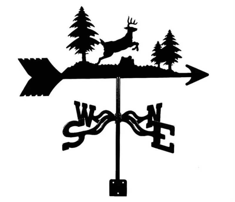 L'image présente une girouette animal au motif naturel, fixée sur un bâtiment. L'encart met en valeur un motif alternatif, inspiré d'une chèvre