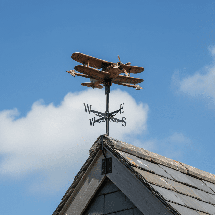 Girouette original avion installée sur toiture maison - ornement aviation vintage 1,5kg