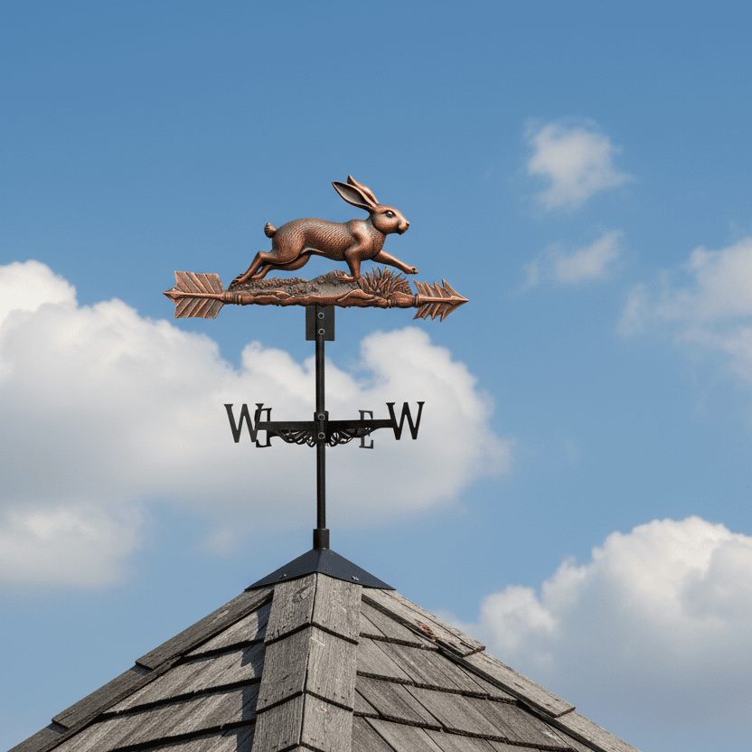 Girouette original lapin installée sur toiture maison - ornement champêtre extérieur 1,5kg