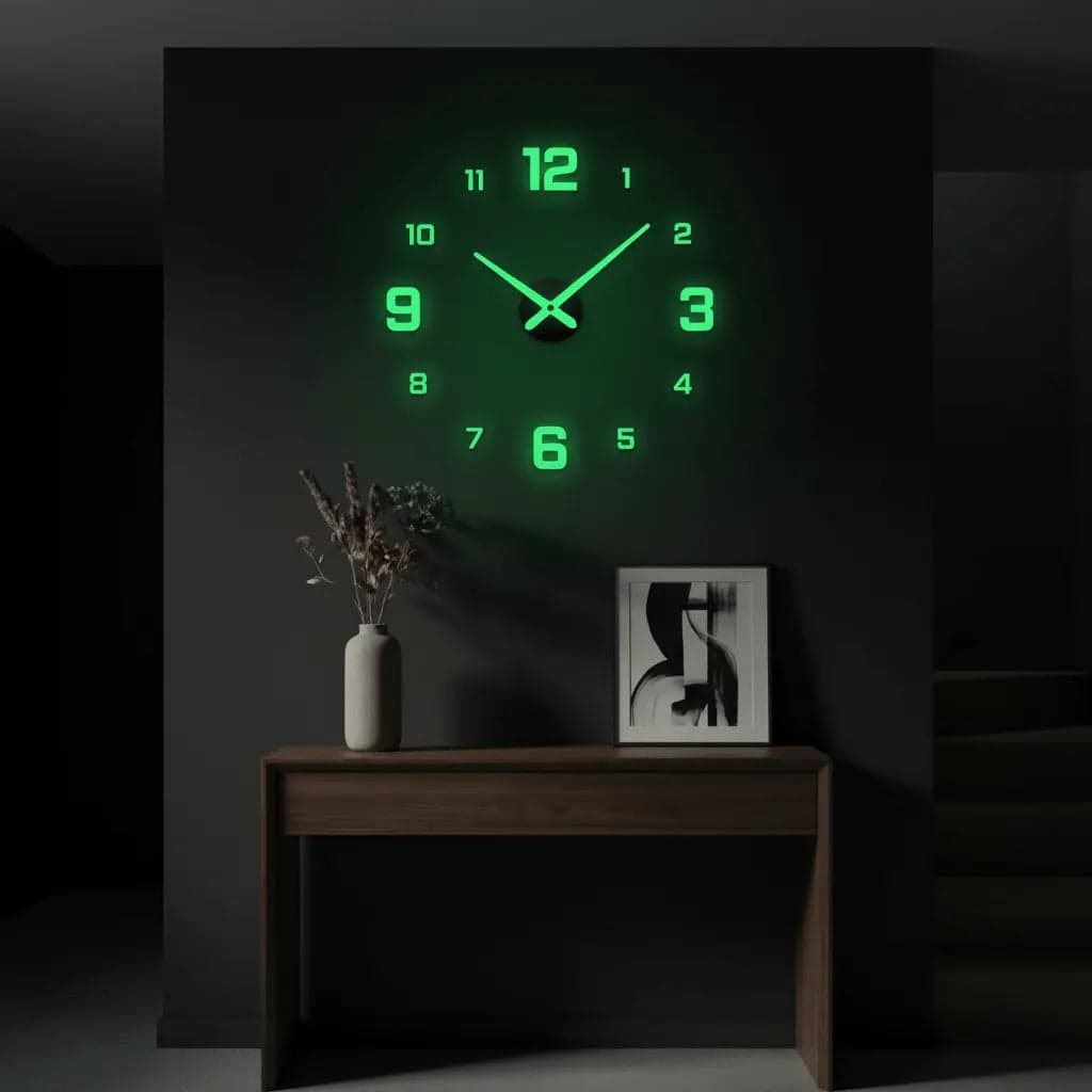 Horloge murale numérique phosphorescente 60cm chambre sans électricité écologique