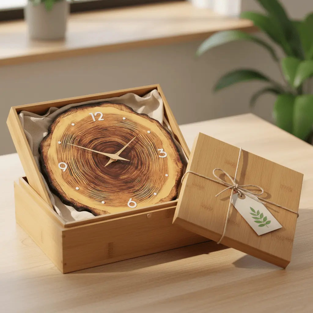 Horloge murale bois bambou cadeau écologique naturel cernes pendaison crémaillère