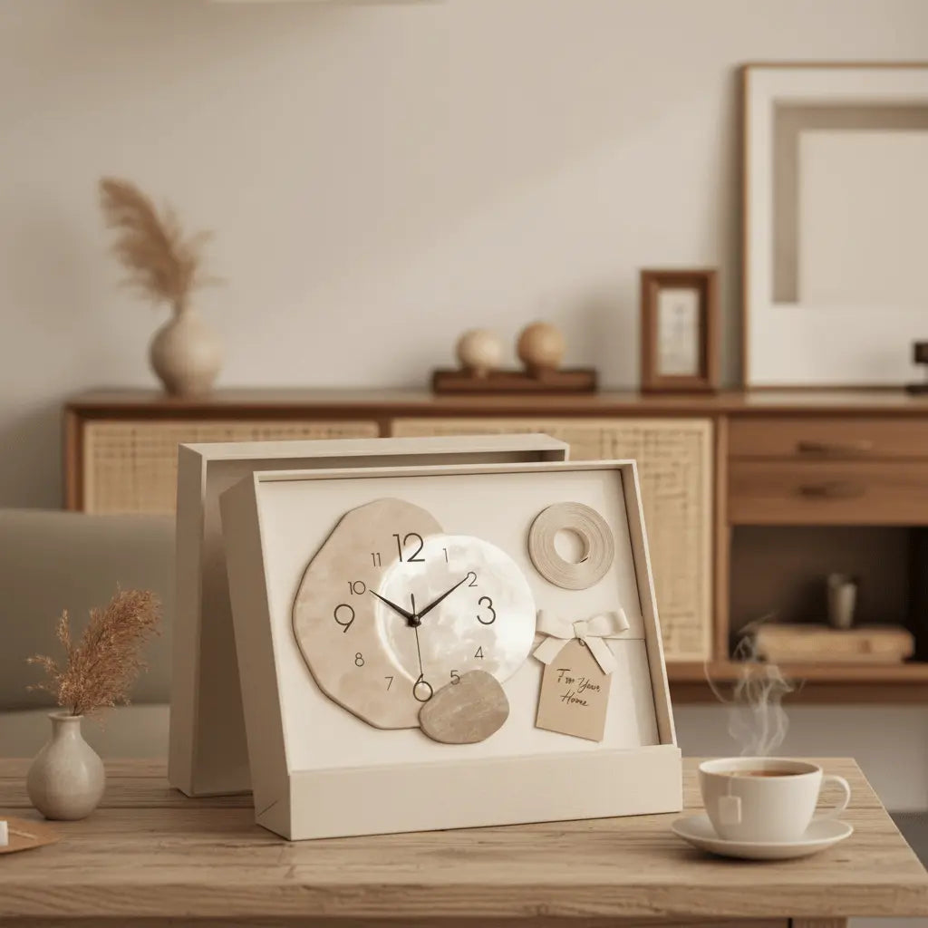 Horloge murale scandinave cadeau décoratif motif organique pierre pendaison crémaillère