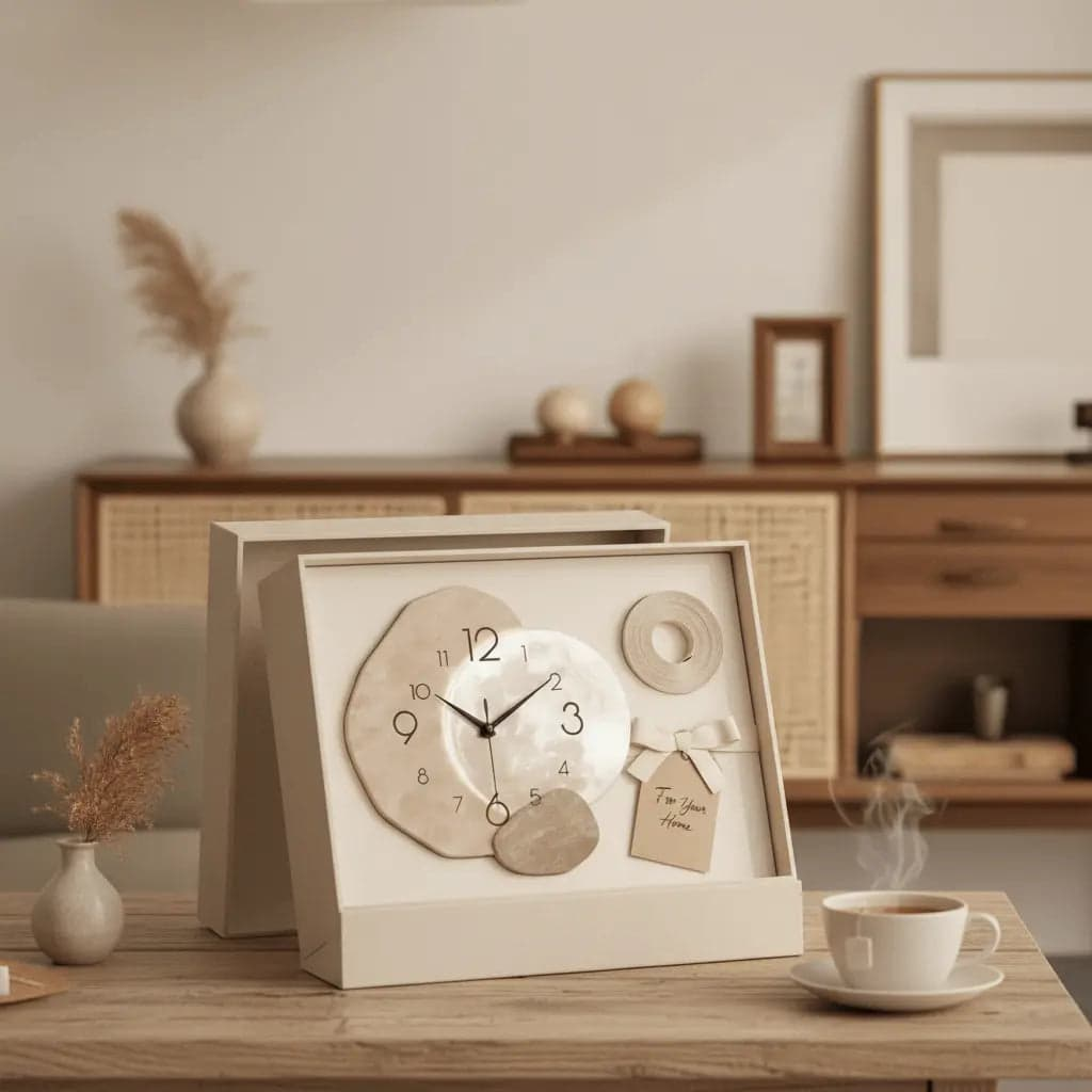 Horloge murale scandinave cadeau décoratif motif organique pierre pendaison crémaillère