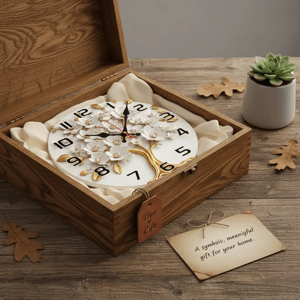 Horloge décoration murale Arbre de Vie cadeau symbolique pendaison crémaillère bois