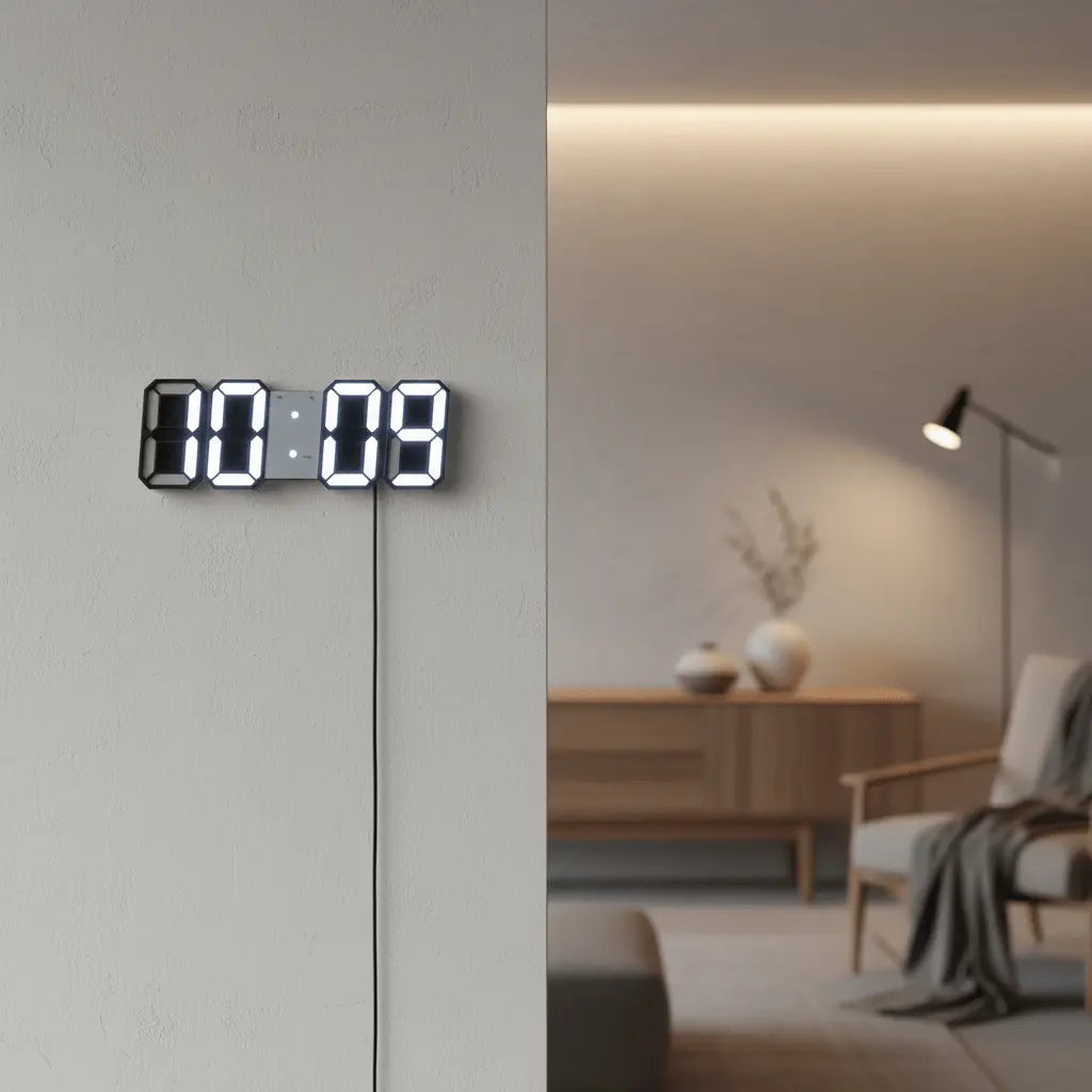 Horloge murale numérique LED noir affichage digital contemporain design épuré