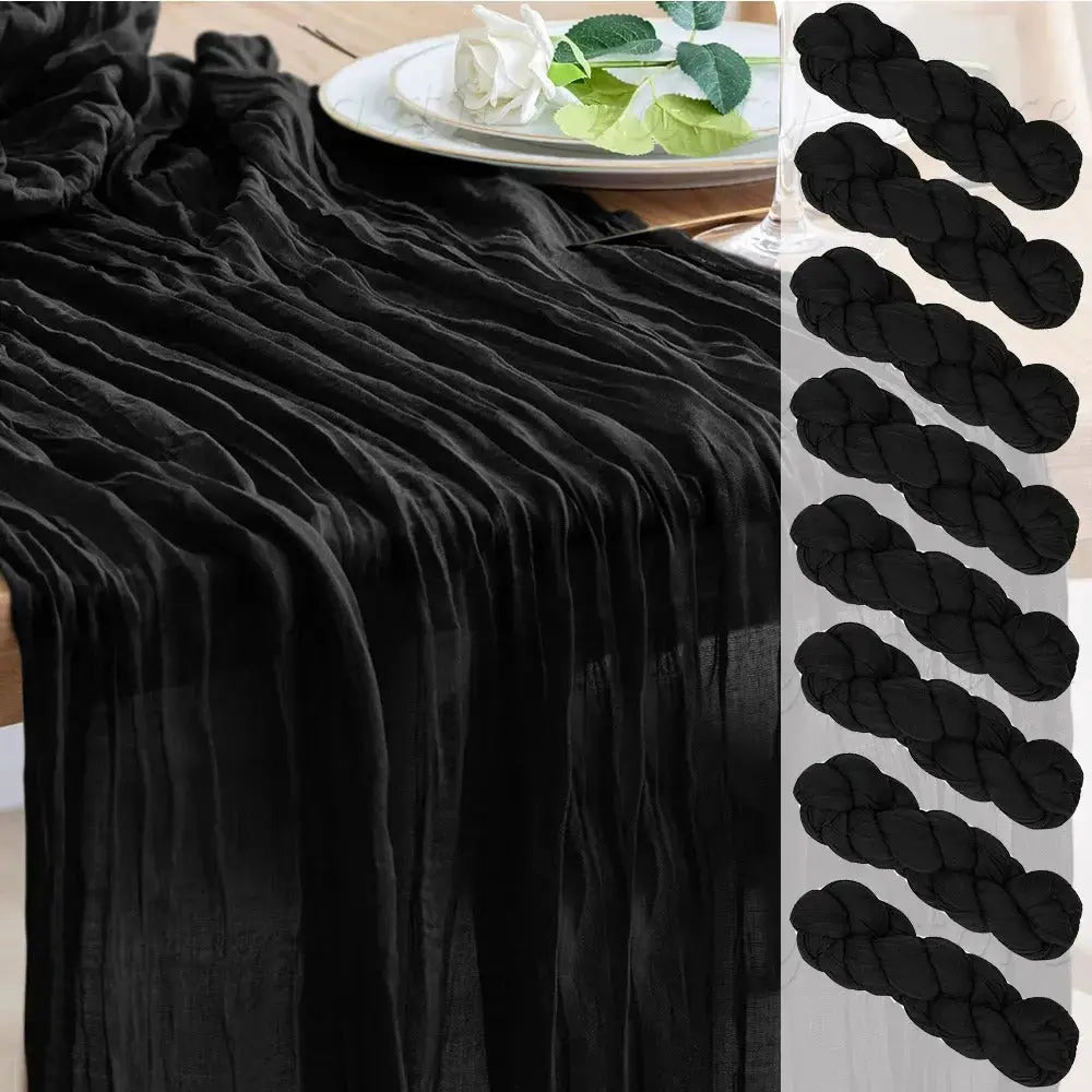 Chemin de table noir en chiffon, léger et semi-transparent, pour décoration élégante, par Mafrenesiedecoration