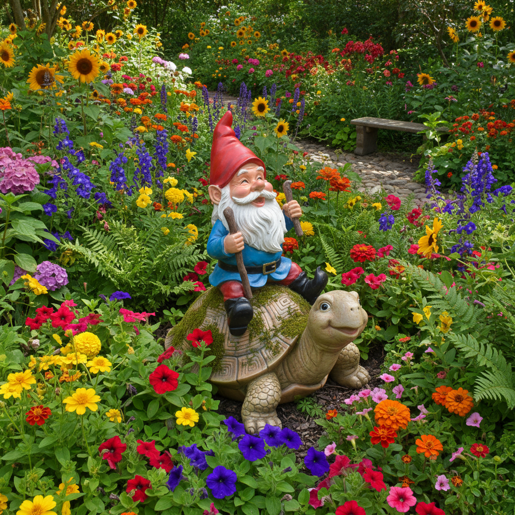 Nain jardin tortue jardin fleuri