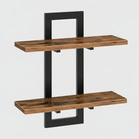 Étagère murale bois double niveau avec structure métallique noire 1 pièce, rangement flottant style industriel rustique pour cuisine salon
