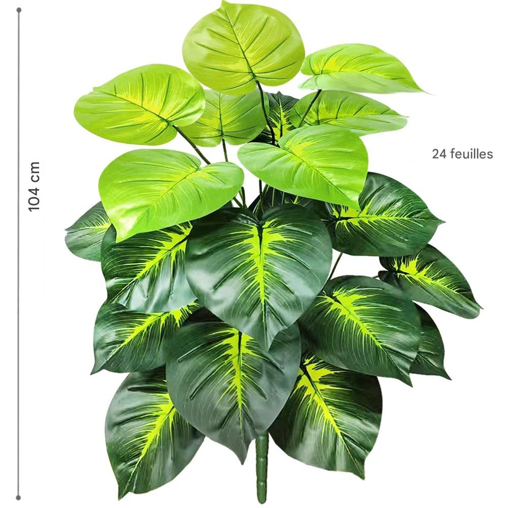 Plante Artificielle Haut de Gamme verte, 104 cm, 24 feuilles, luxuriante.