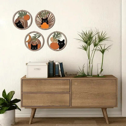 Decoration Murale Bois 20x20cm - 4 Pièces Soleil Bohème - Mafrenesiedecoration