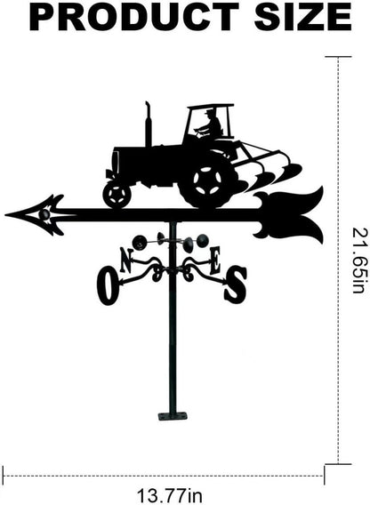 La Girouette de jardin-Galion présente une silhouette de tracteur au sommet d'un indicateur d'aération avec des flèches directionnelles et des lettres N, E, S, W. Il mesure 21,65 pouces de hauteur et 13,77 pouces de largeur, idéal pour la décoration extérieure.