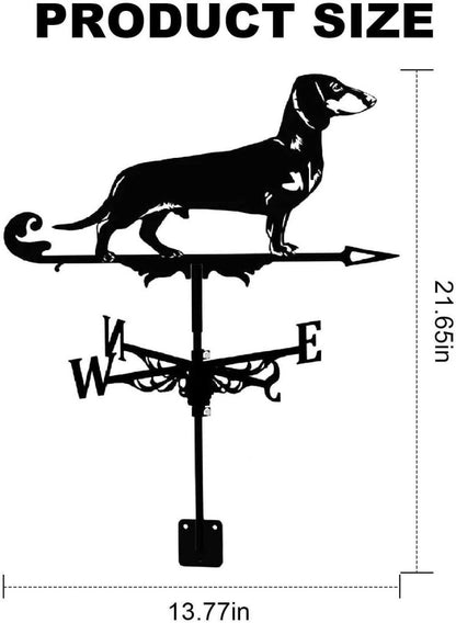 Girouette animal – Chien et chat en métal noir, idéale pour décorer votre jardin. Indique la direction du vent avec les points cardinaux (N, S, E, O). Elle mesure 55 cm de haut x 35 cm de large et se fixe sur un poteau vertical.