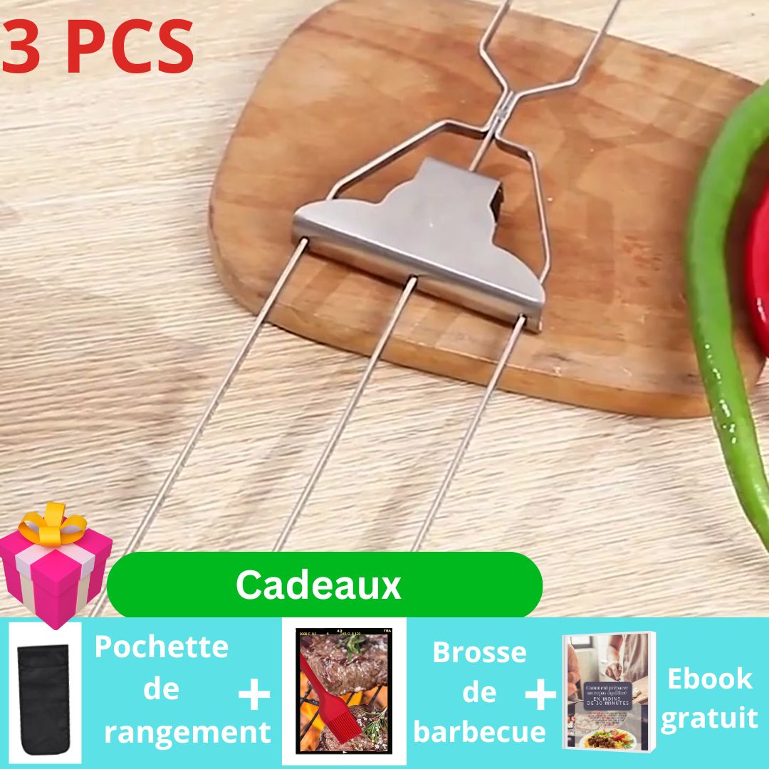 Brochettes pour barbecue à trois têtes en acier inoxydable/BBQ-Clawsᵀᴹ