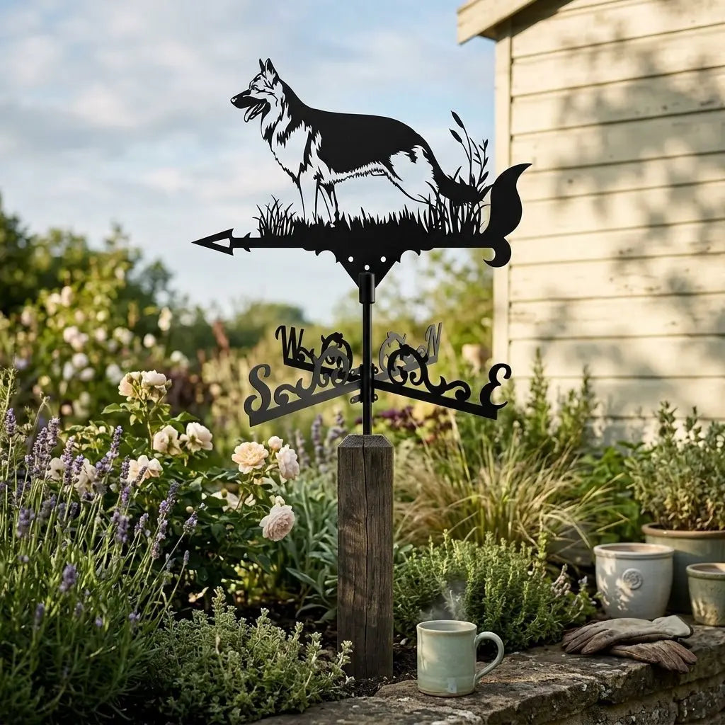 Animal girouette pour amoureux de chiens pivotant de manière fluide avec les points cardinaux dans le jardin