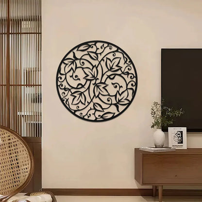 "Decoration murale arbre de vie moderne, noire, feuilles, cercle, élégant"