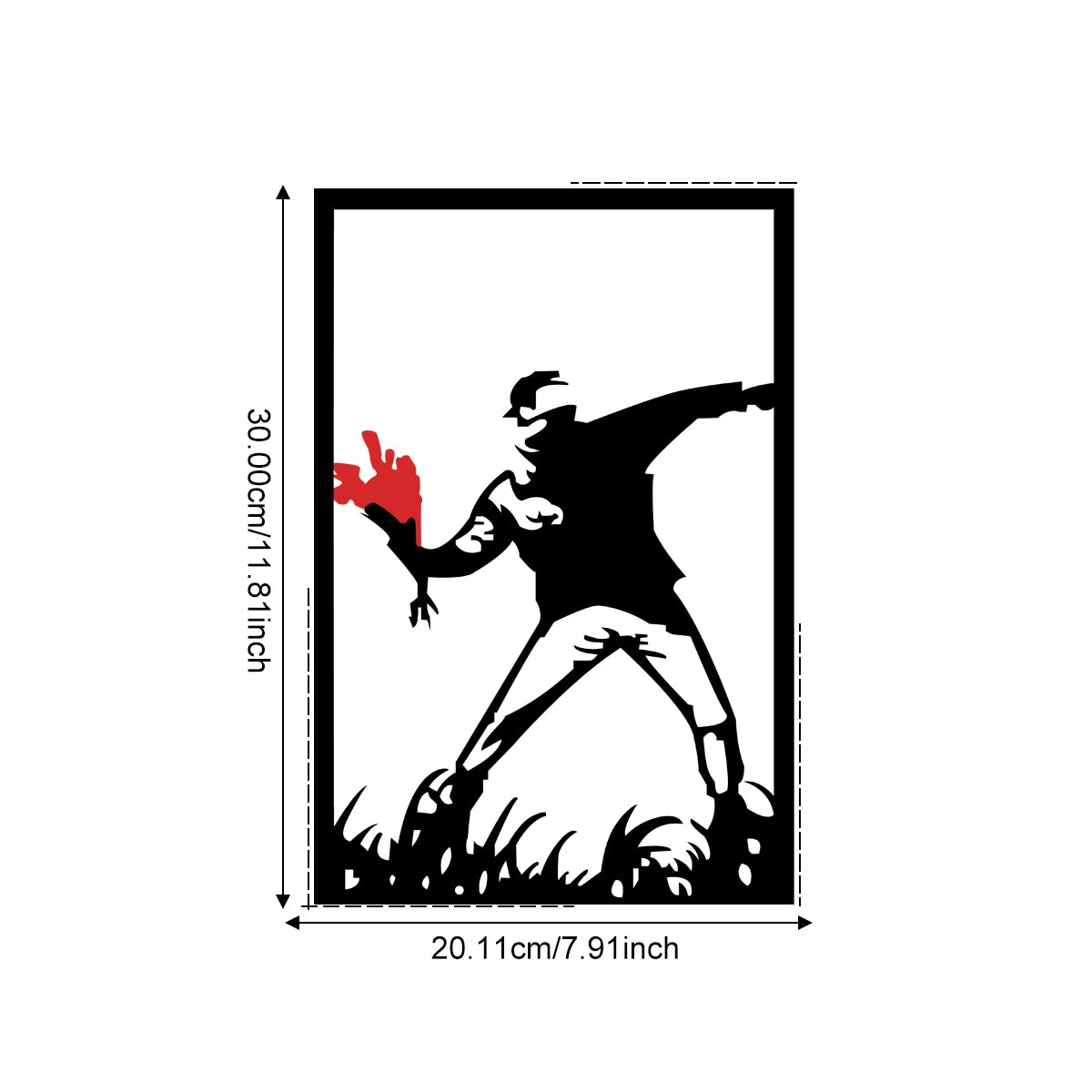 Decoration murale pour salon. Silhouette Banksy, lanceur de fleurs rouge, graffiti moderne, art urbain.
