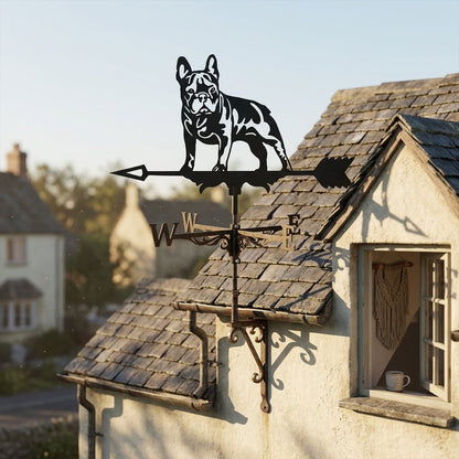Girouette animée Bouledogue en silhouette en fer forgé de 80 cm qui tourne au vent, décoration extérieure élégante.