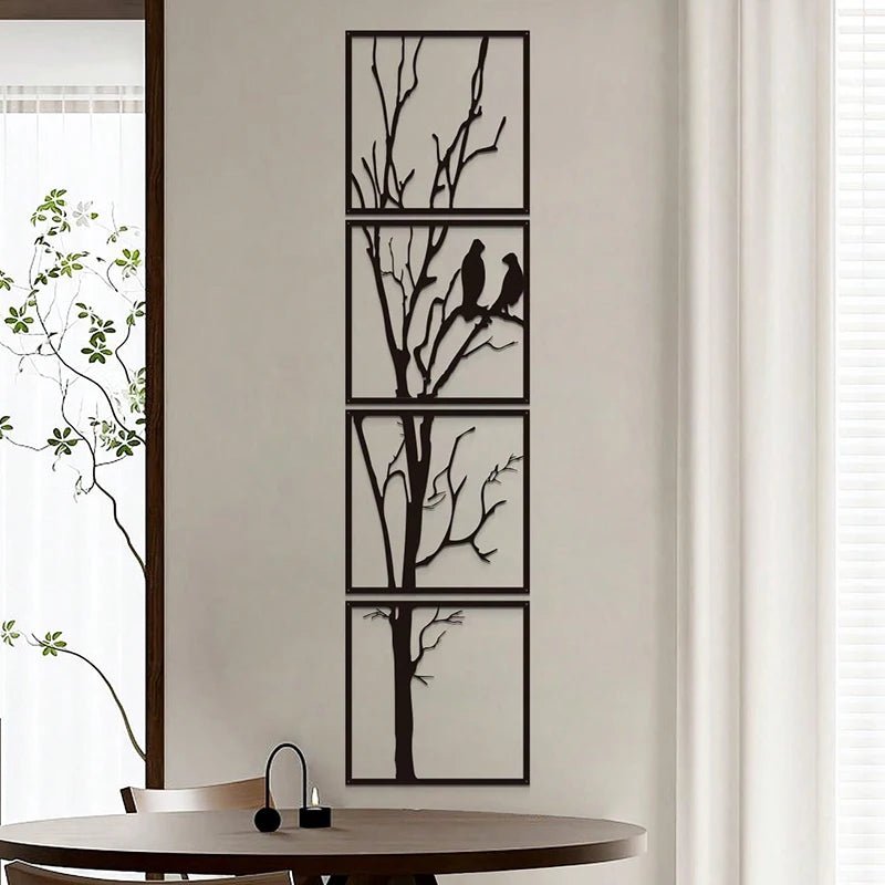 Tableau decoration mural pour salon oiseaux arbre branches noires, design moderne élégant.