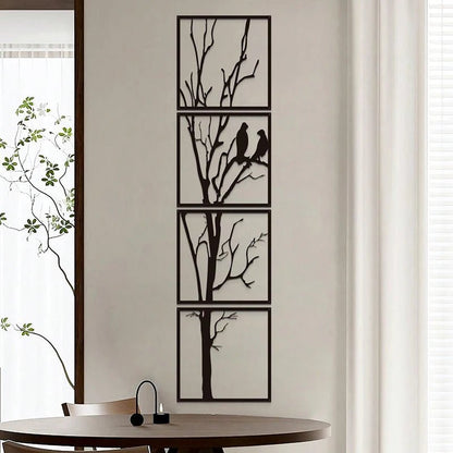 Tableau decoration mural pour salon oiseaux arbre branches noires, design moderne élégant.