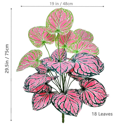 "Plante artificielle éclatante balcon, caladium rose et vert, 75 cm de hauteur."