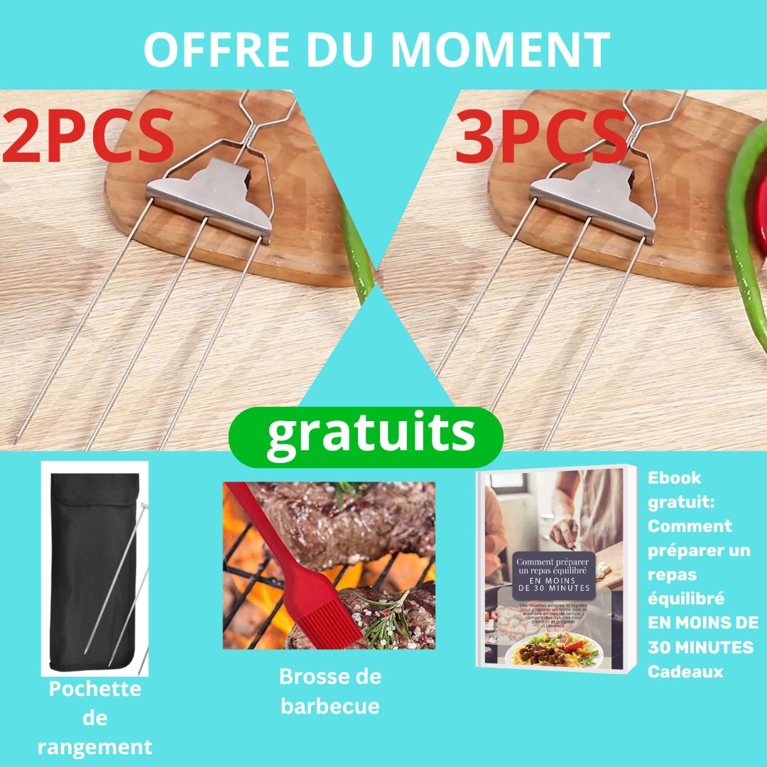 Brochettes pour barbecue à trois têtes en acier inoxydable/BBQ-Clawsᵀᴹ