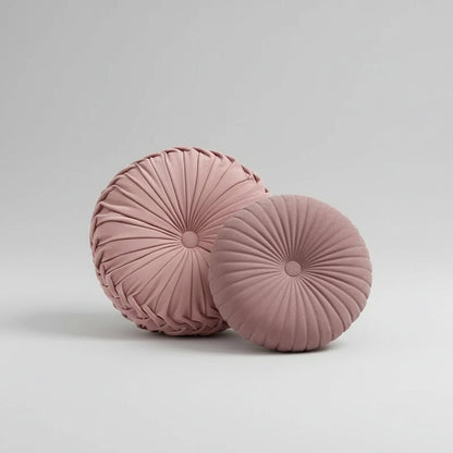 Coussin décoratif rond velours plissé couleur lotus root starch, vue de face