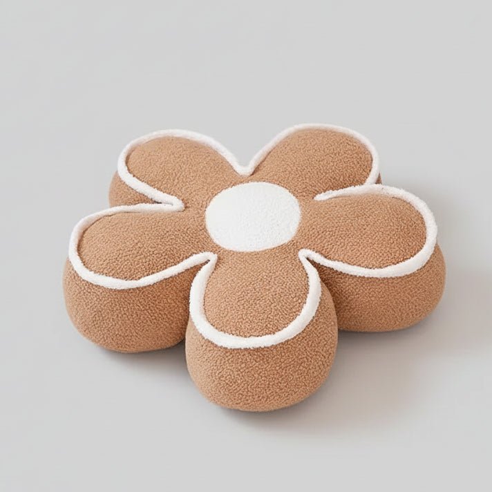 Coussin de sol décoratif fleur marron, vue latérale forme 3D