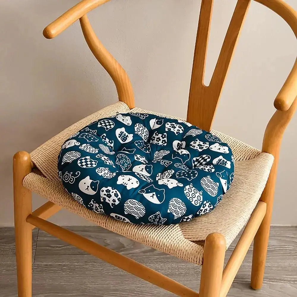 Coussin decoratif canape rond 40cm motif bleu marine - galette chaise antiderapante
