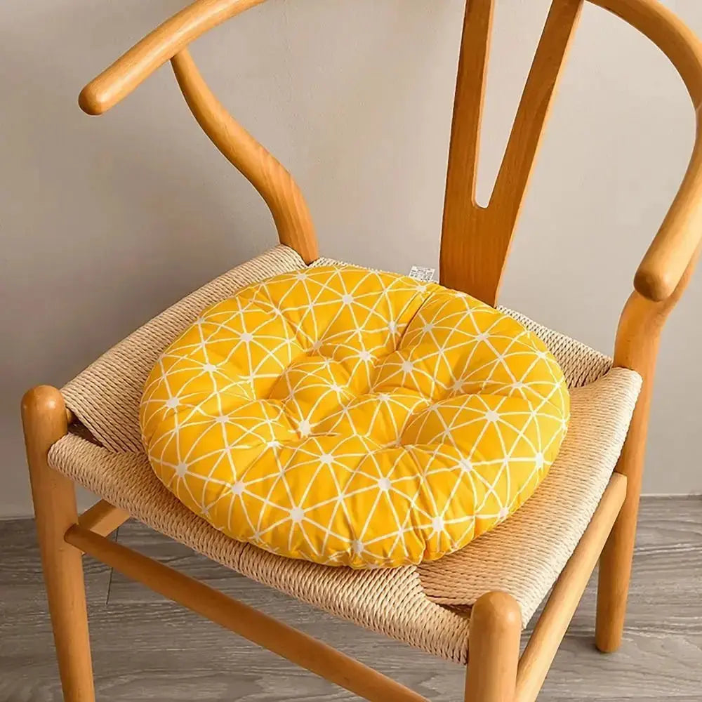 Coussin decoratif canape rond 40cm motif jaune - galette chaise antiderapante
