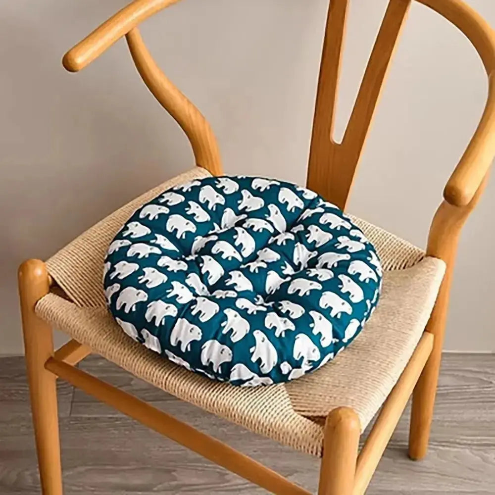Coussin decoratif canape rond 40cm motif ours bleu - galette chaise antiderapante
