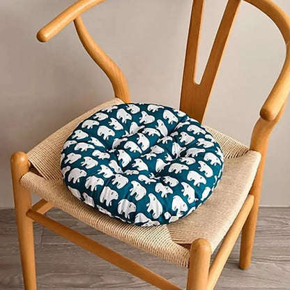 Coussin decoratif canape rond 40cm motif ours bleu - galette chaise antiderapante
