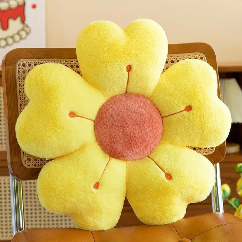 "Coussin fleur marguerite 38 cm en peluche courte avec pétales moelleux"