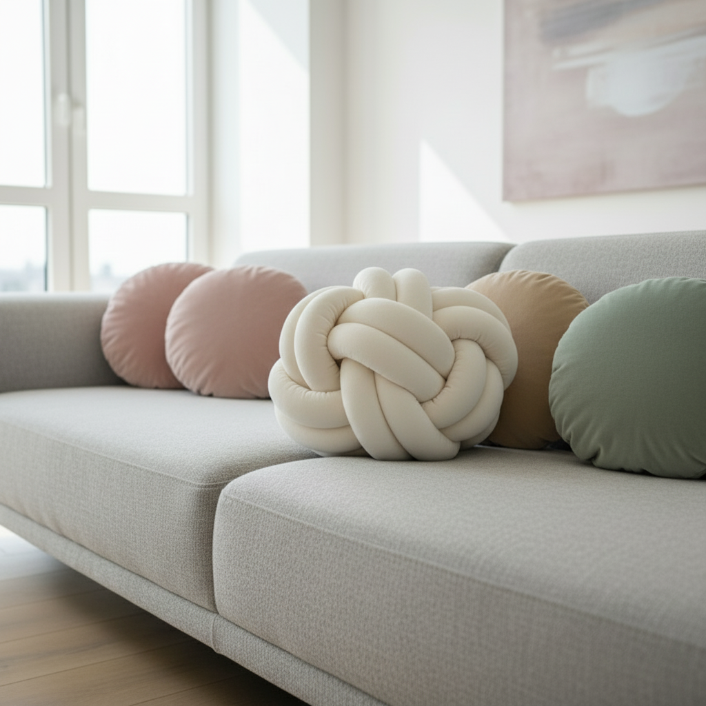 Coussin nœud velours blanc crème lifestyle décoration salon