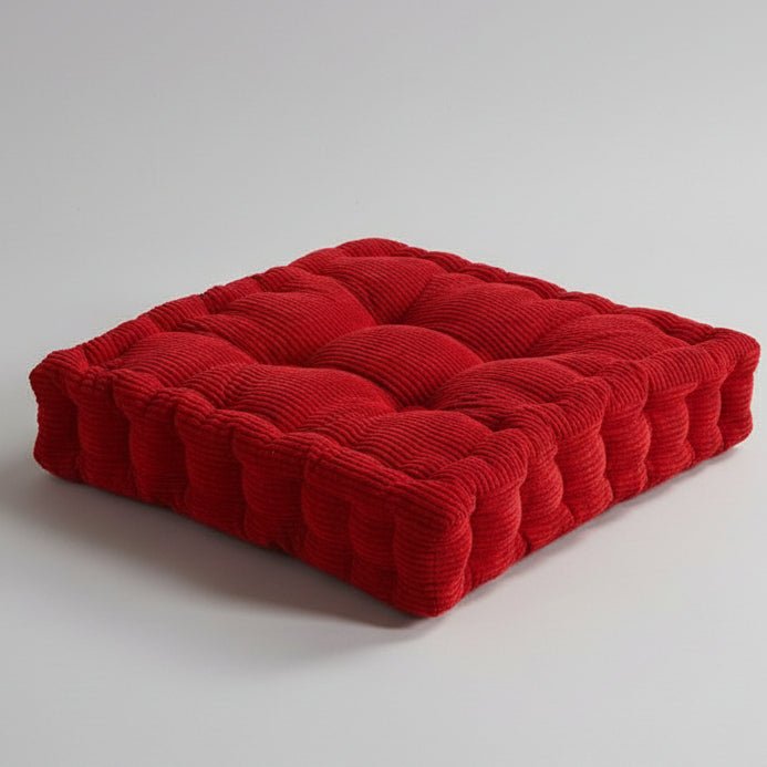 Coussin velours côtelé gris, format universel 45x45cm compatible avec la plupart des assises
