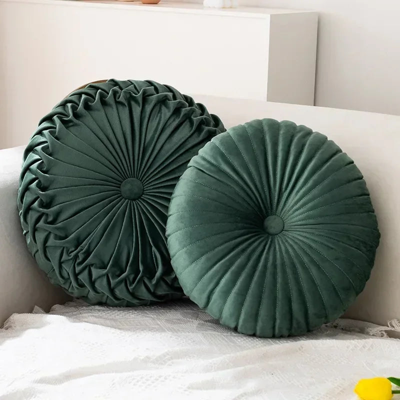 Coussin velours plissé citrouille, détail du design plissé et texture douce